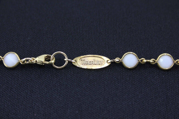 Tiger Lily White Glass Crystal Bezel Set in Gold 56" Chain