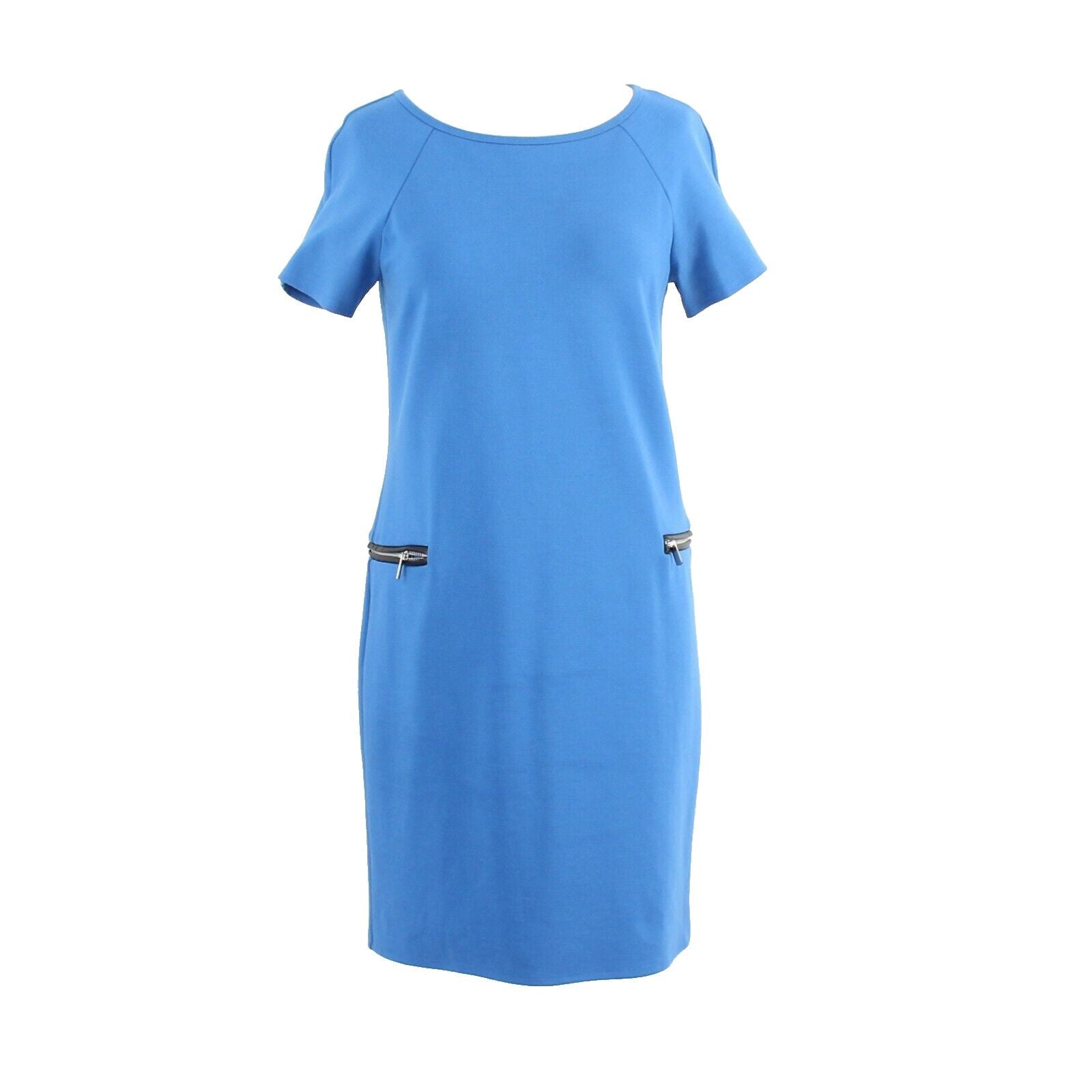 Ann Taylor Petite Sz XSP Blue Multi Zip Detail Rayon Blend Dress