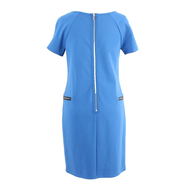 Ann Taylor Petite Sz XSP Blue Multi Zip Detail Rayon Blend Dress