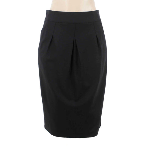Ellen Tracy Sz 2 Black Lined Kick Pleat Pockets Wool Blend Poly Pencil Skirt