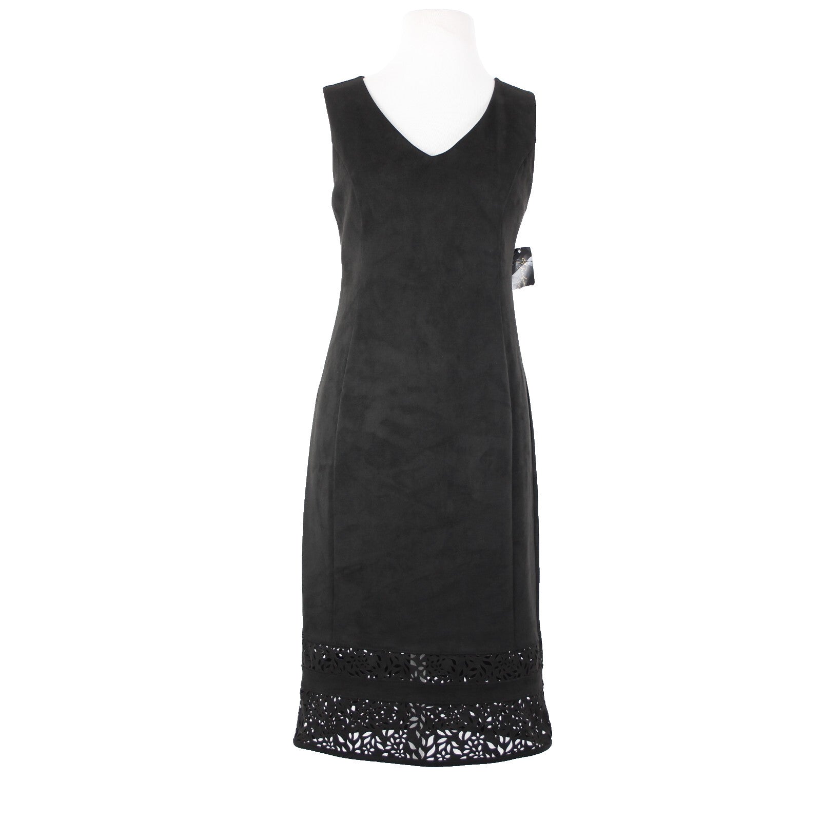 Thalia Sodi NEW Quito Sz M Deep Black Lined Laser Cut Faux Suede Polyester Dress