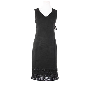 Thalia Sodi NEW Quito Sz M Deep Black Lined Laser Cut Faux Suede Polyester Dress