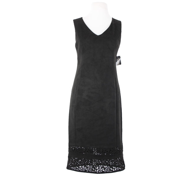 Thalia Sodi NEW Quito Sz M Deep Black Lined Laser Cut Faux Suede Polyester Dress