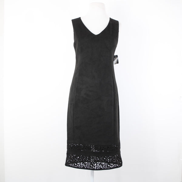 Thalia Sodi NEW Quito Sz M Deep Black Lined Laser Cut Faux Suede Polyester Dress