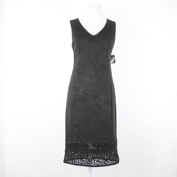 Thalia Sodi NEW Quito Sz M Deep Black Lined Laser Cut Faux Suede Polyester Dress