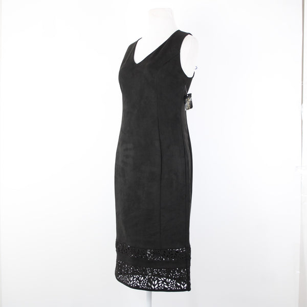 Thalia Sodi NEW Quito Sz M Deep Black Lined Laser Cut Faux Suede Polyester Dress
