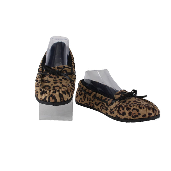 Airwalk Flats Sz 9 Brown Black Animal Print Slip On Fabric Faux Fur Flats