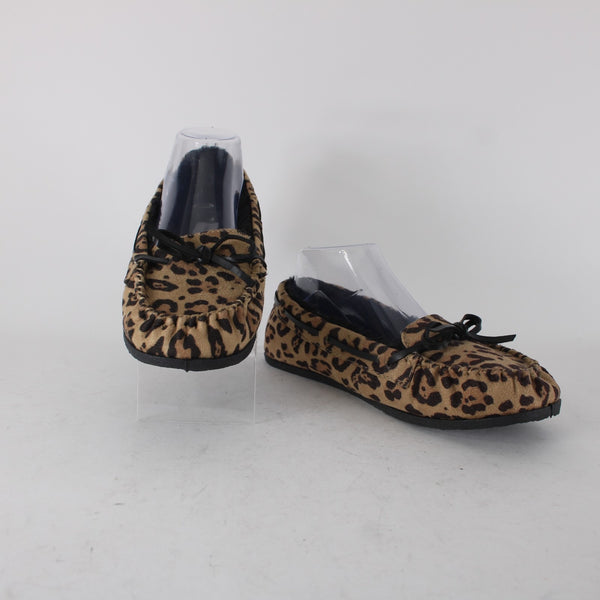 Airwalk Flats Sz 9 Brown Black Animal Print Slip On Fabric Faux Fur Flats