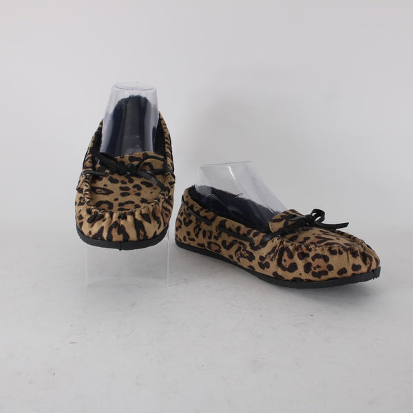Airwalk Flats Sz 9 Brown Black Animal Print Slip On Fabric Faux Fur Flats