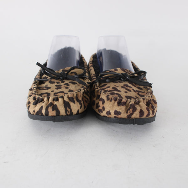 Airwalk Flats Sz 9 Brown Black Animal Print Slip On Fabric Faux Fur Flats