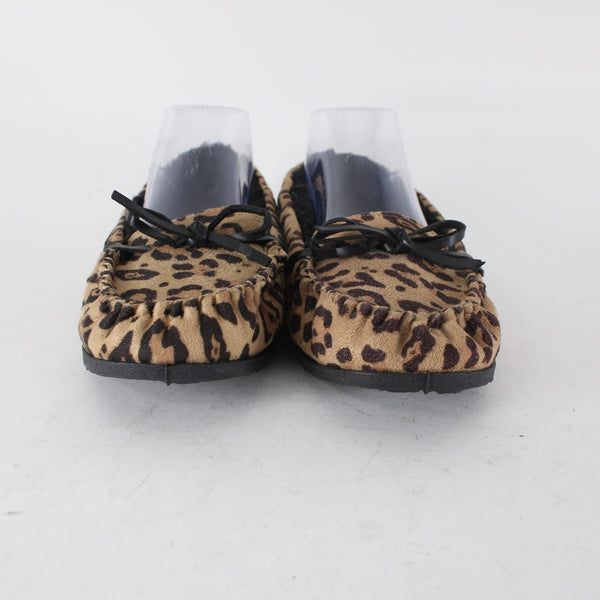 Airwalk Flats Sz 9 Brown Black Animal Print Slip On Fabric Faux Fur Flats