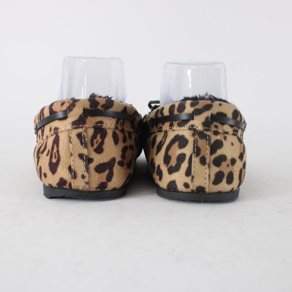 Airwalk Flats Sz 9 Brown Black Animal Print Slip On Fabric Faux Fur Flats