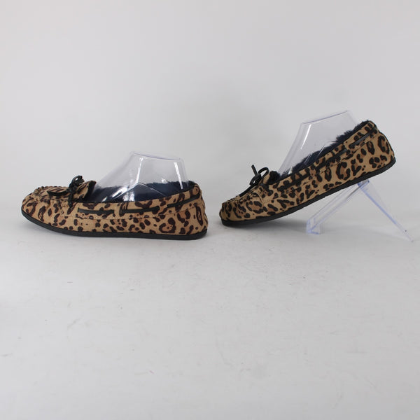 Airwalk Flats Sz 9 Brown Black Animal Print Slip On Fabric Faux Fur Flats