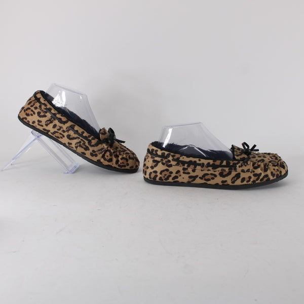 Airwalk Flats Sz 9 Brown Black Animal Print Slip On Fabric Faux Fur Flats