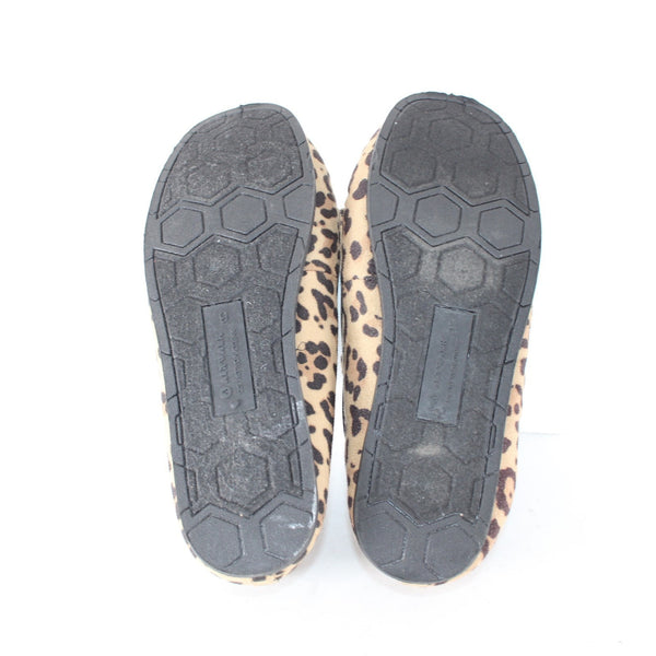 Airwalk Flats Sz 9 Brown Black Animal Print Slip On Fabric Faux Fur Flats