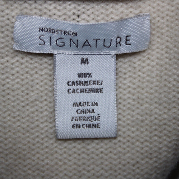 Nordstrom Signature Sz M Beige Black Oversized Turtleneck 100% Cashmere Sweater