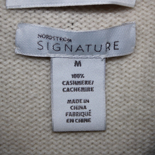 Nordstrom Signature Sz M Beige Black Oversized Turtleneck 100% Cashmere Sweater