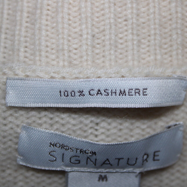 Nordstrom Signature Sz M Beige Black Oversized Turtleneck 100% Cashmere Sweater
