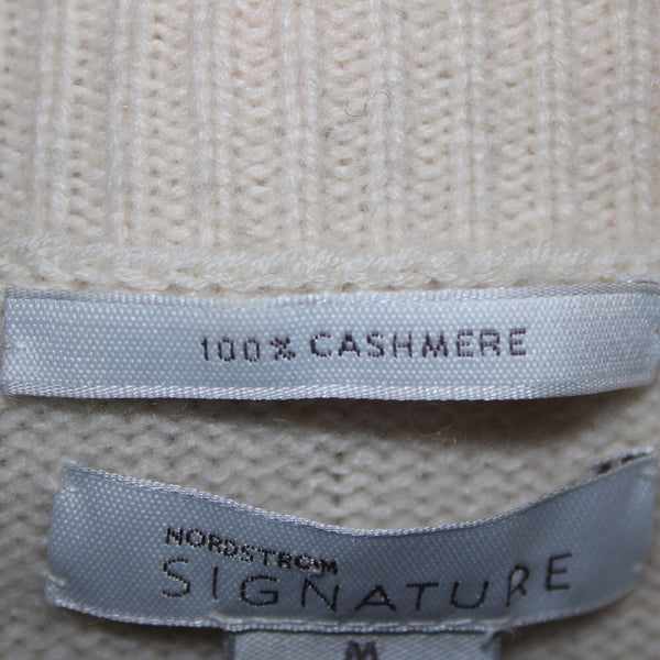 Nordstrom Signature Sz M Beige Black Oversized Turtleneck 100% Cashmere Sweater