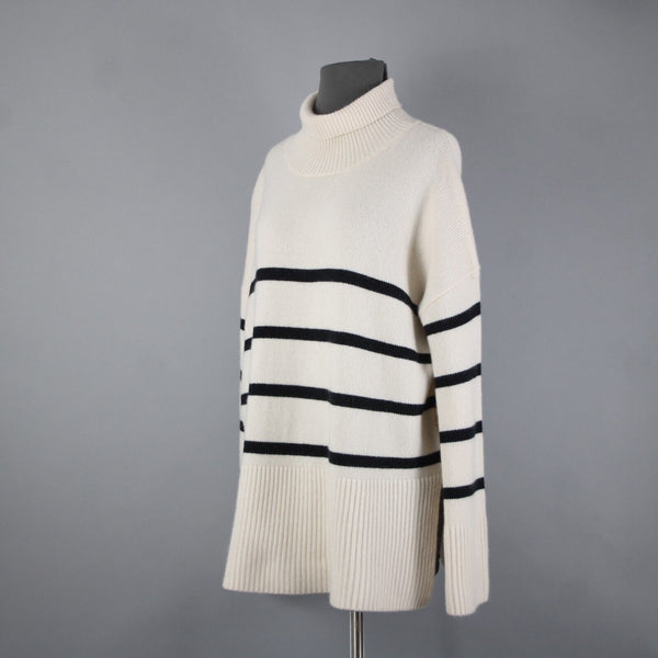Nordstrom Signature Sz M Beige Black Oversized Turtleneck 100% Cashmere Sweater