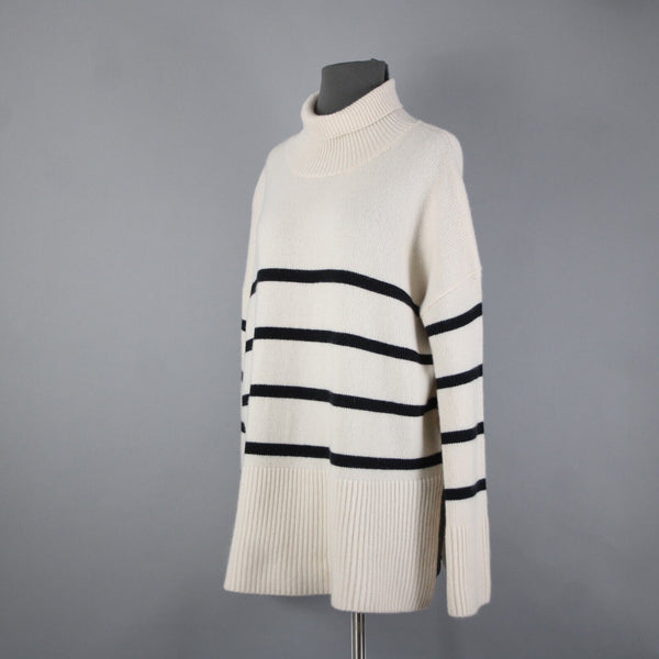 Nordstrom Signature Sz M Beige Black Oversized Turtleneck 100% Cashmere Sweater