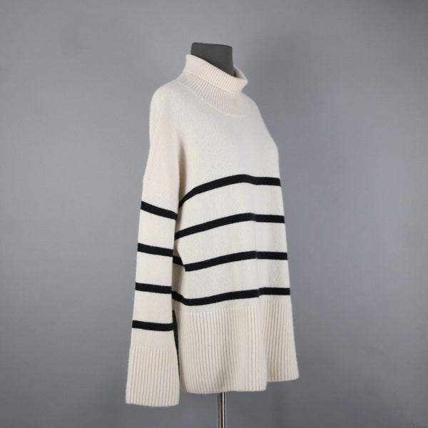 Nordstrom Signature Sz M Beige Black Oversized Turtleneck 100% Cashmere Sweater
