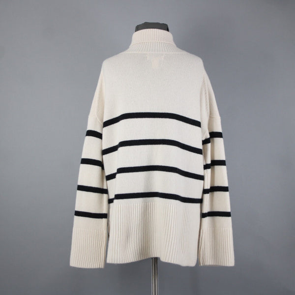 Nordstrom Signature Sz M Beige Black Oversized Turtleneck 100% Cashmere Sweater
