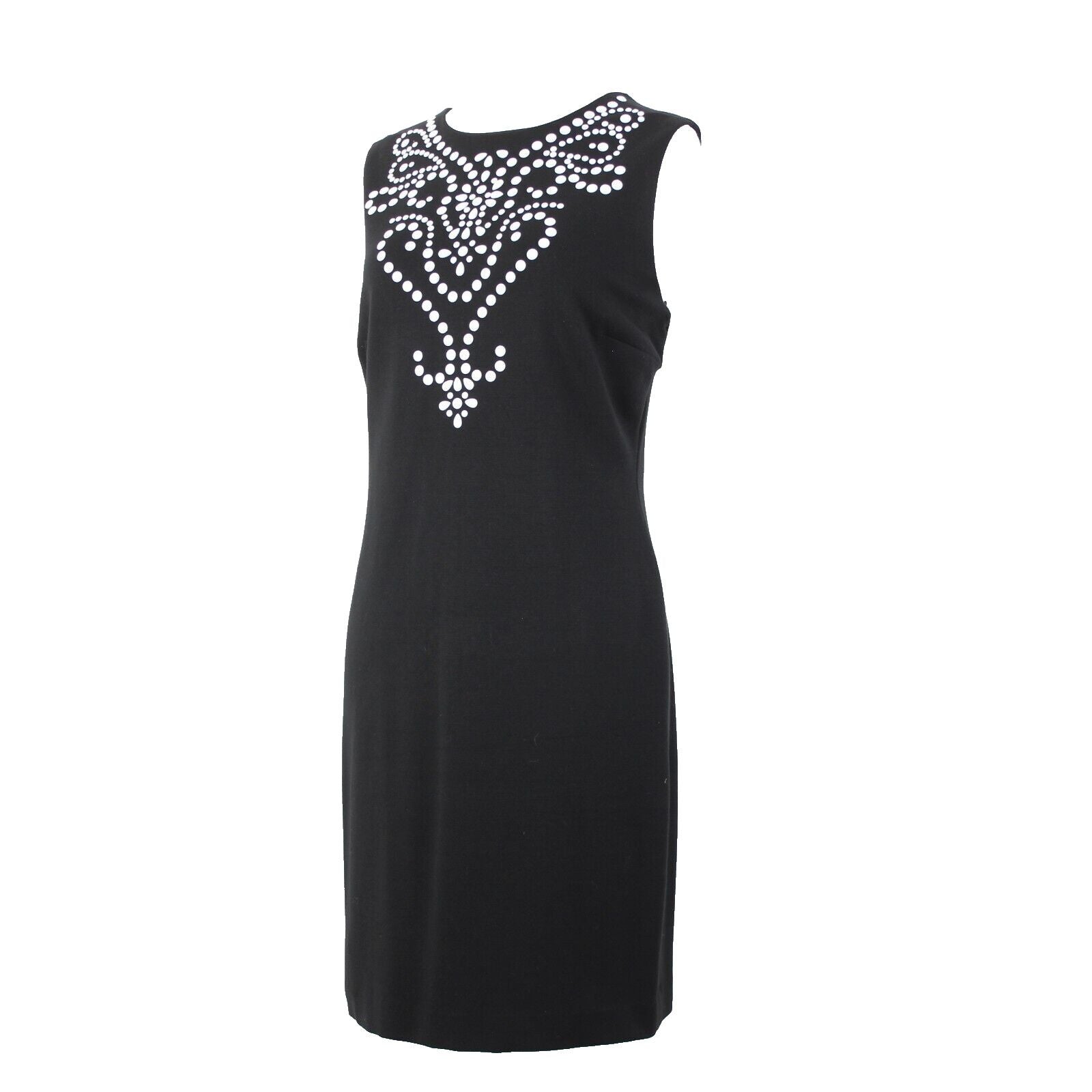 Carmen Marc Valvo Sz L Black White Studded Sleeveless Lined Rayon Nylon Dress