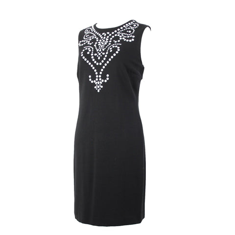 Carmen Marc Valvo Sz L Black White Studded Sleeveless Lined Rayon Nylon Dress