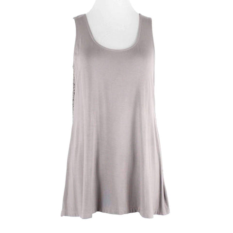Soma NEW $65 Sz S Smoky Taupe Crochet Lined Back Knit Front Rayon Blend Top