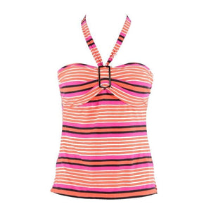 Island Escape NEW $30 Sz 10 Coral Black Multi Halter Nylon Blend Swim Top