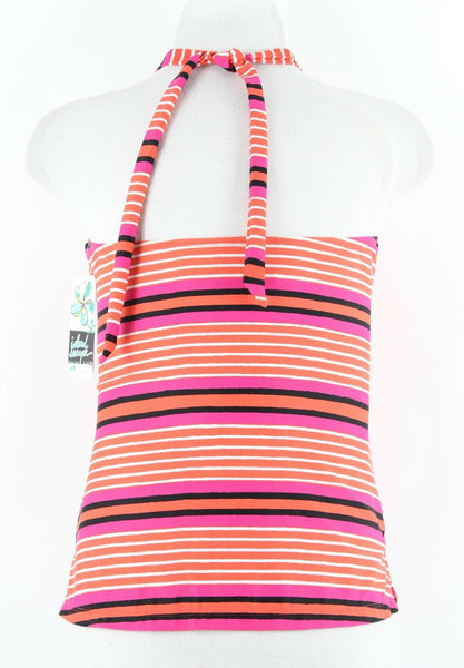 Island Escape NEW $30 Sz 10 Coral Black Multi Halter Nylon Blend Swim Top