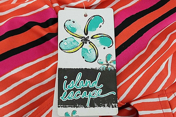 Island Escape NEW $30 Sz 10 Coral Black Multi Halter Nylon Blend Swim Top
