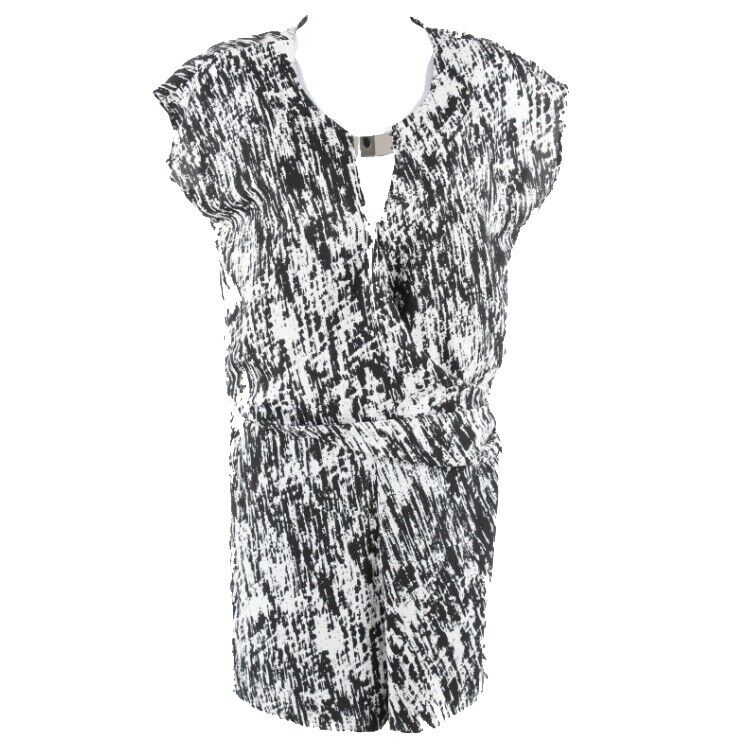 DKNY C Sz 0 Black White Silver 100% Polyester Romper