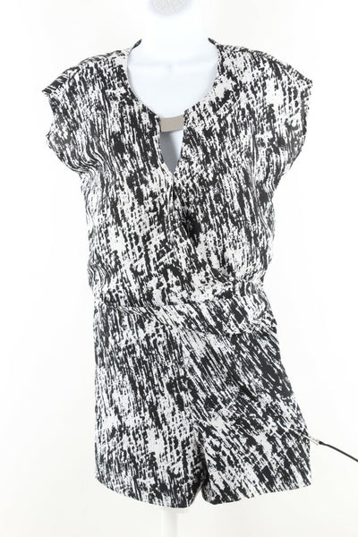 DKNY C Sz 0 Black White Silver 100% Polyester Romper