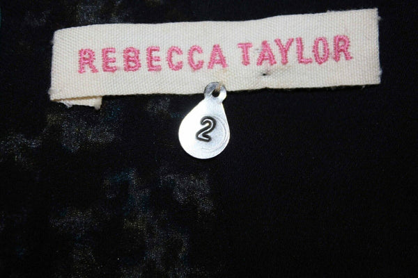 Rebecca Taylor Sz 2 Black Teal Multi Gold Sequin Layered Polyester Top