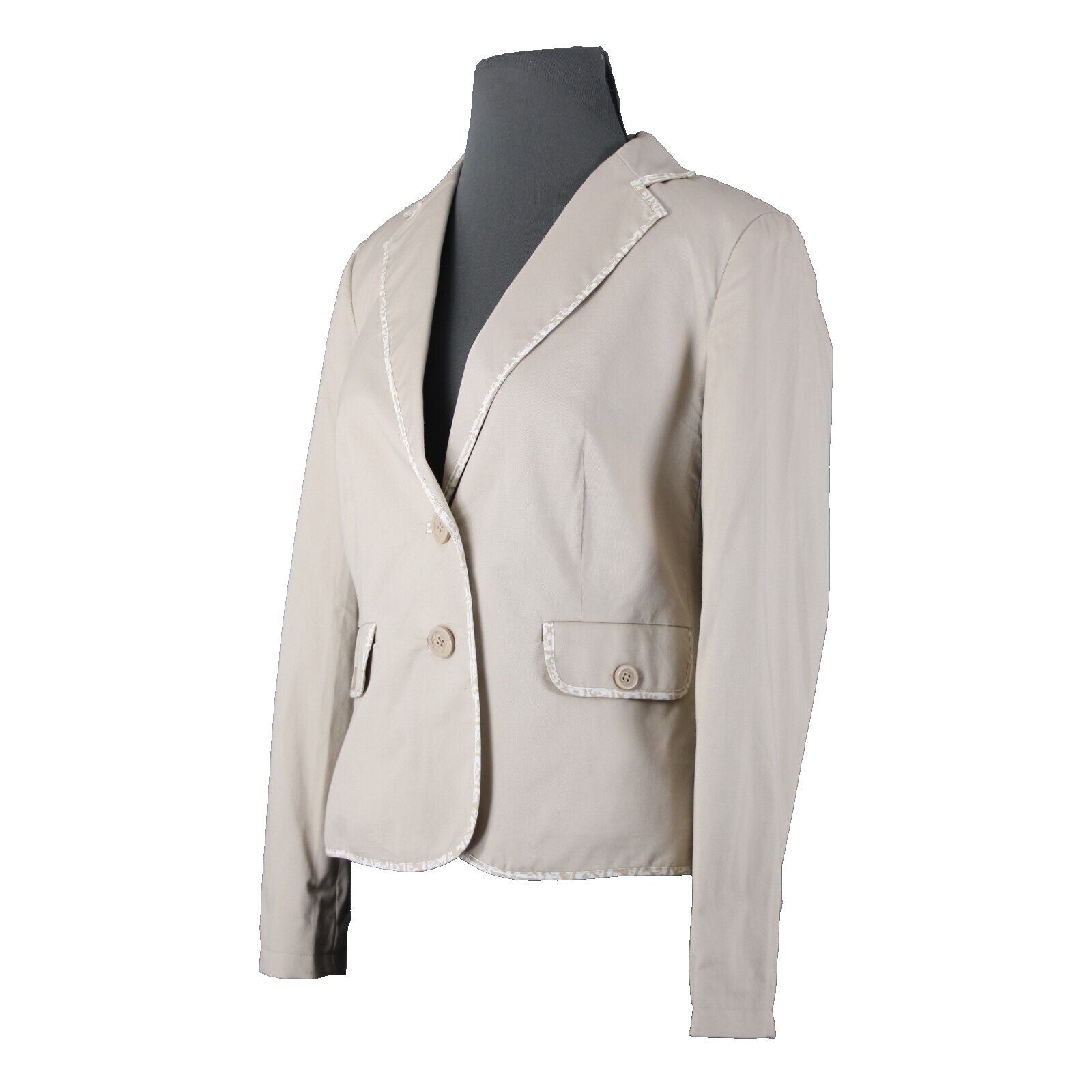 Liz Claiborne Sz 2 Tan Cream Padded Shoulder Button Lined Cotton Spandex Blazer