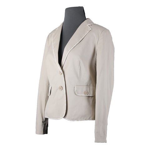 Liz Claiborne Sz 2 Tan Cream Padded Shoulder Button Lined Cotton Spandex Blazer