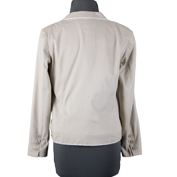 Liz Claiborne Sz 2 Tan Cream Padded Shoulder Button Lined Cotton Spandex Blazer