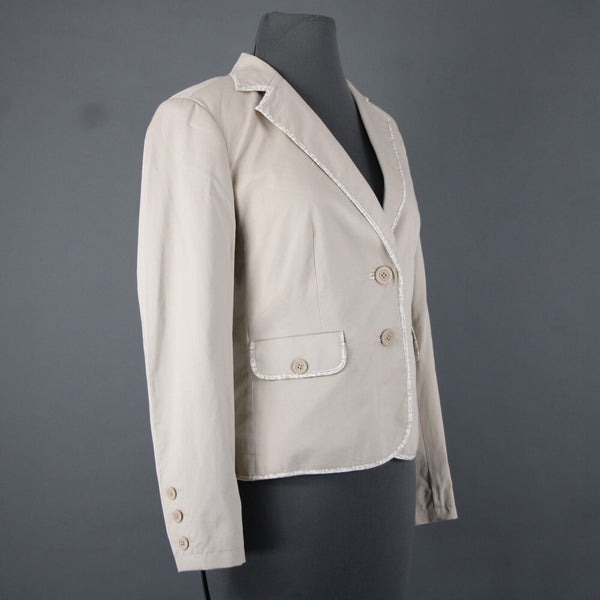 Liz Claiborne Sz 2 Tan Cream Padded Shoulder Button Lined Cotton Spandex Blazer