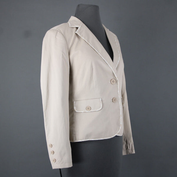 Liz Claiborne Sz 2 Tan Cream Padded Shoulder Button Lined Cotton Spandex Blazer