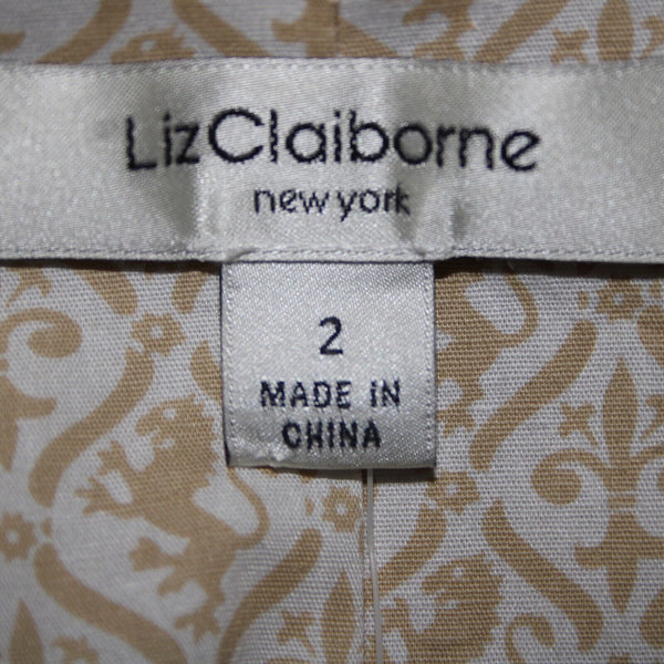 Liz Claiborne Sz 2 Tan Cream Padded Shoulder Button Lined Cotton Spandex Blazer