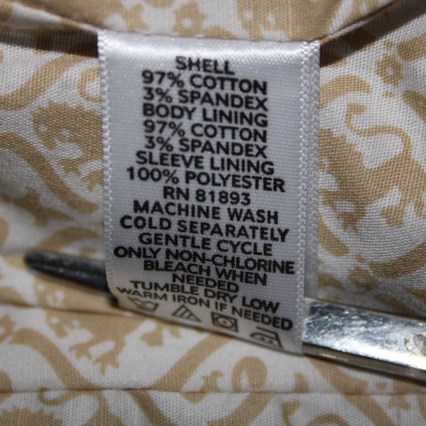 Liz Claiborne Sz 2 Tan Cream Padded Shoulder Button Lined Cotton Spandex Blazer