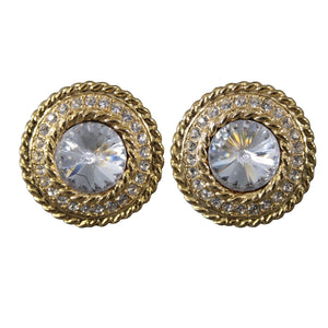 St John Goldtone Rope Edge Textured Rhinestones Round 1" Cuff Links
