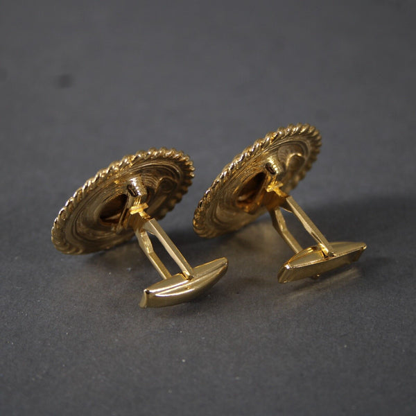 St John Goldtone Rope Edge Textured Rhinestones Round 1" Cuff Links