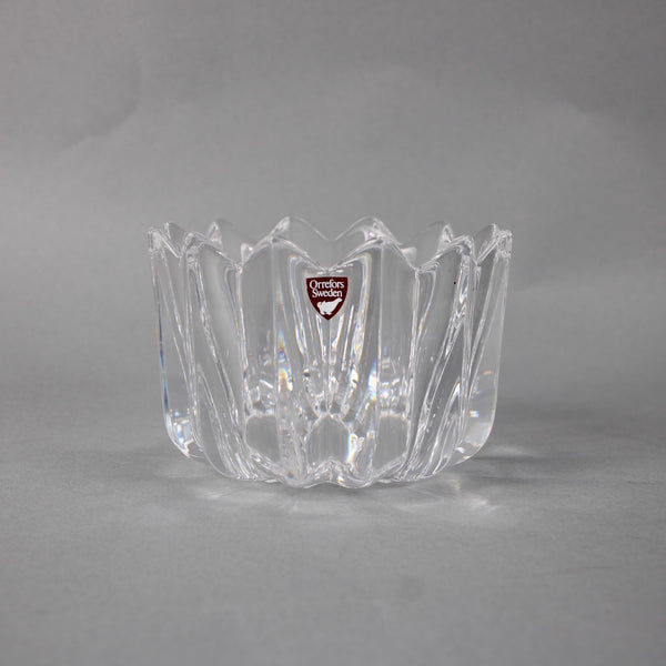 Orrefors Bowl 3" NEW Crystal Fleur Art Glass Crenallated Ribbed Bowl Vase