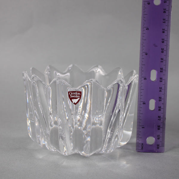 Orrefors Bowl 3" NEW Crystal Fleur Art Glass Crenallated Ribbed Bowl Vase