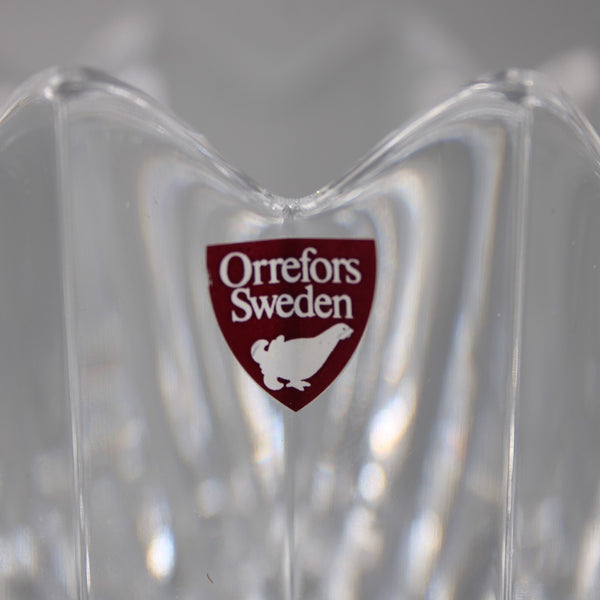 Orrefors Bowl 3" NEW Crystal Fleur Art Glass Crenallated Ribbed Bowl Vase