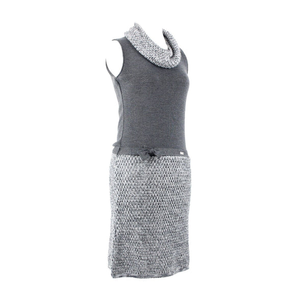 Miss Money NEW $186 Perla Sz M Gray White Knit Belted With Scarf Wool Dress