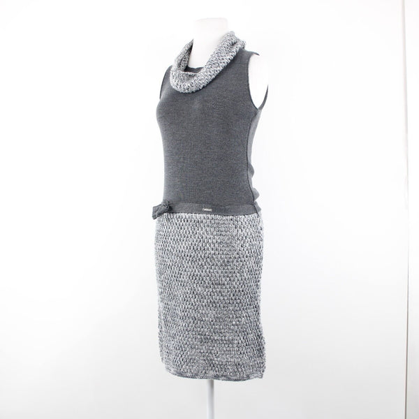Miss Money NEW $186 Perla Sz M Gray White Knit Belted With Scarf Wool Dress